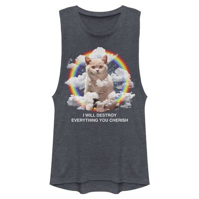 Fifth Sun Destroyer Cat Women's Muscle Tank, Denim Blue Heather, Large