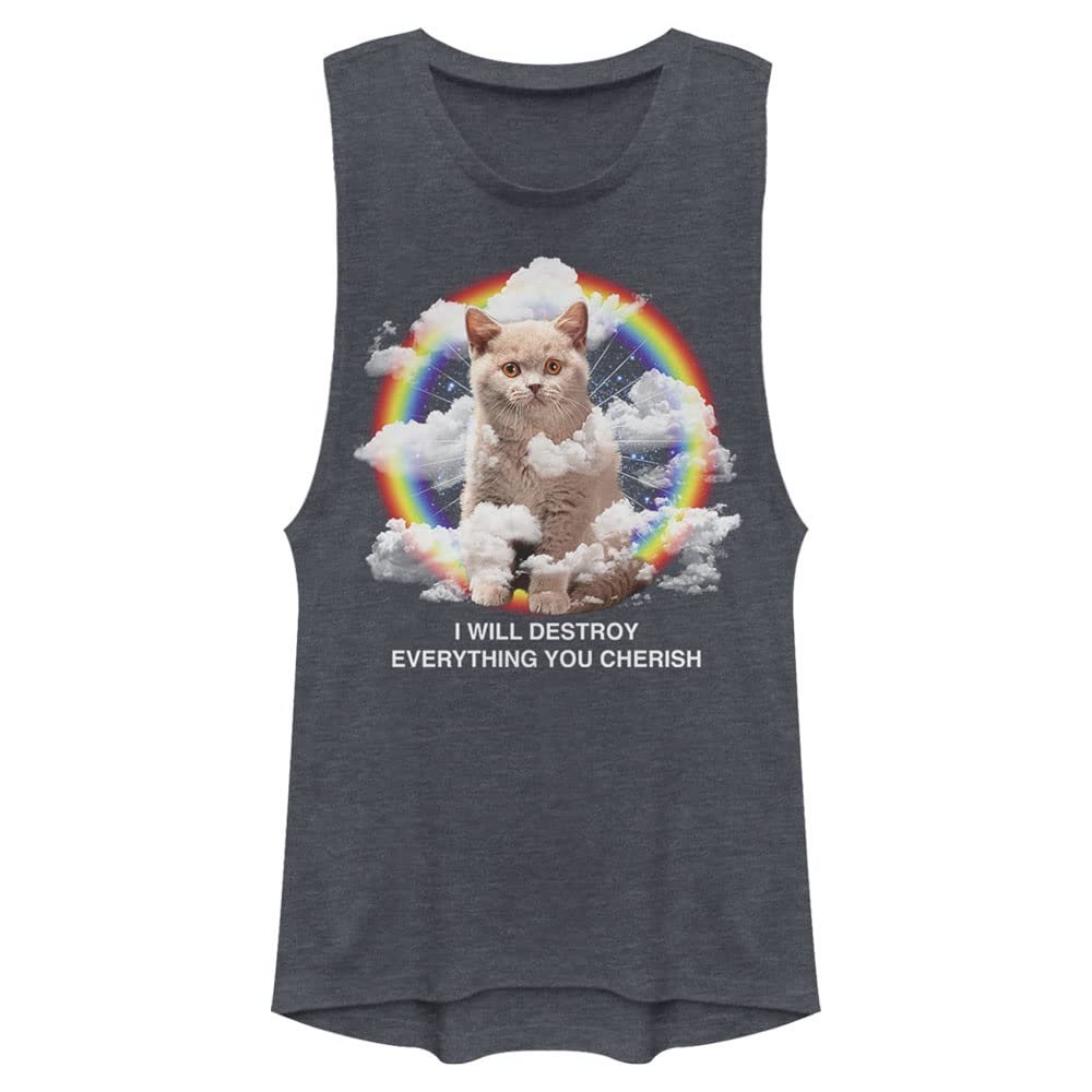 Fifth Sun Destroyer Cat Women's Muscle Tank, Denim Blue Heather, Large