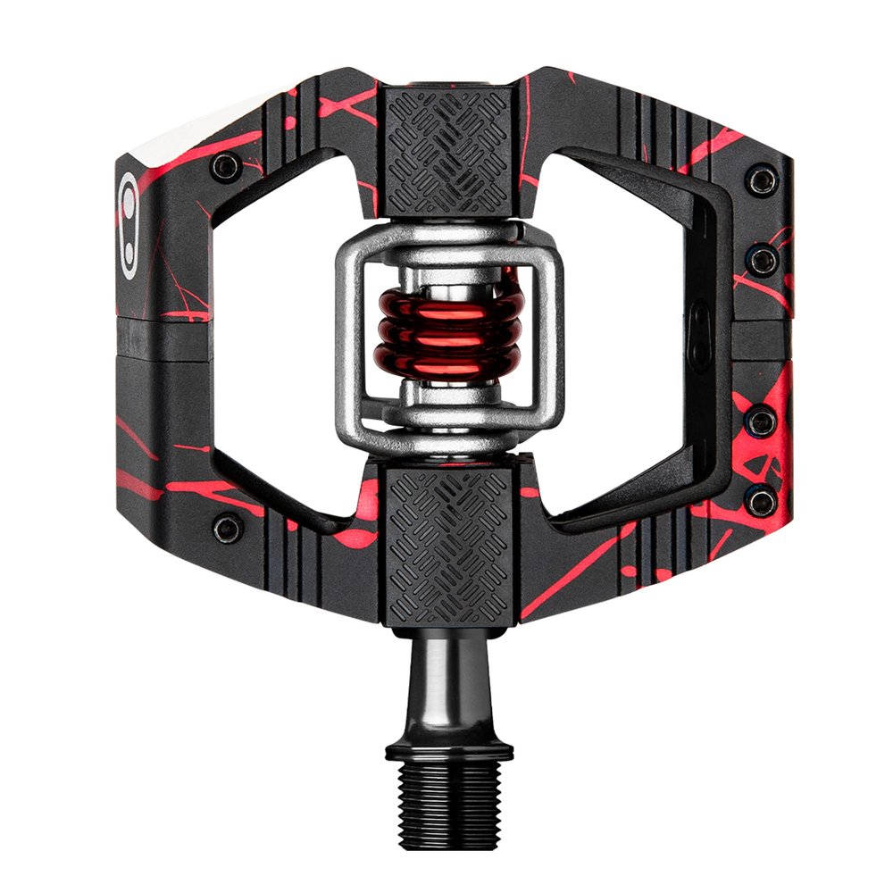 Crankbrothers Mallet E Mountain Bike Pedals - Red Splatter Collection - MTB Enduro Optimized Platform - Clip-in System Pair of Bicycle Mountain Bike Pedals (Cleats Included)