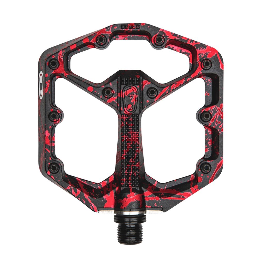 Crankbrothers Stamp 7 Small Mountain Bike Pedals - Red Splatter Collection - MTB Enduro DH BMX concave Platform - Flat Pair of Bicycle Mountain Bike Pedals (Adjustable pins Included)