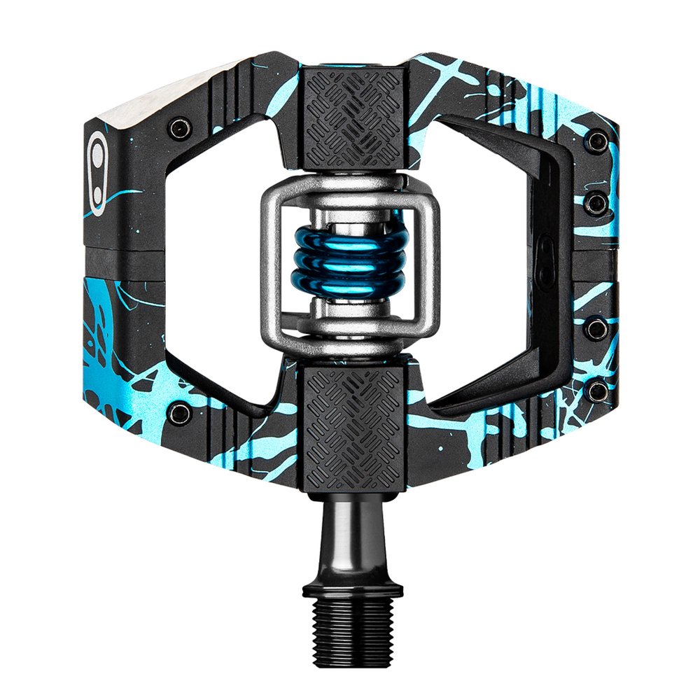 Crankbrothers Mallet E Mountain Bike Pedals - Blue Splatter Collection - MTB Enduro Optimized Platform - Clip-in System Pair of Bicycle Mountain Bike Pedals (Cleats Included)