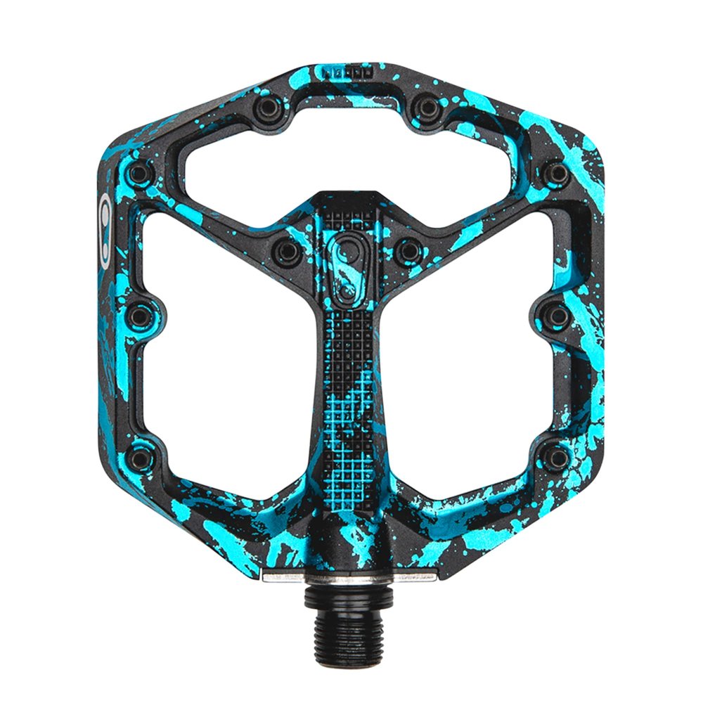 Crankbrothers Stamp 7 Small Mountain Bike Pedals - Blue Splatter Collection - MTB Enduro DH BMX concave Platform - Flat Pair of Bicycle Mountain Bike Pedals (Adjustable pins Included)