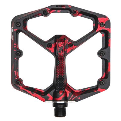 Crankbrothers Stamp 7 Large Mountain Bike Pedals - Red Splatter Collection - MTB Enduro DH BMX concave Platform - Flat Pair of Bicycle Mountain Bike Pedals (Adjustable pins Included)