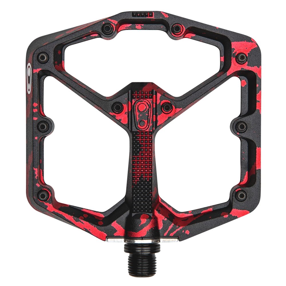 Crankbrothers Stamp 7 Large Mountain Bike Pedals - Red Splatter Collection - MTB Enduro DH BMX concave Platform - Flat Pair of Bicycle Mountain Bike Pedals (Adjustable pins Included)
