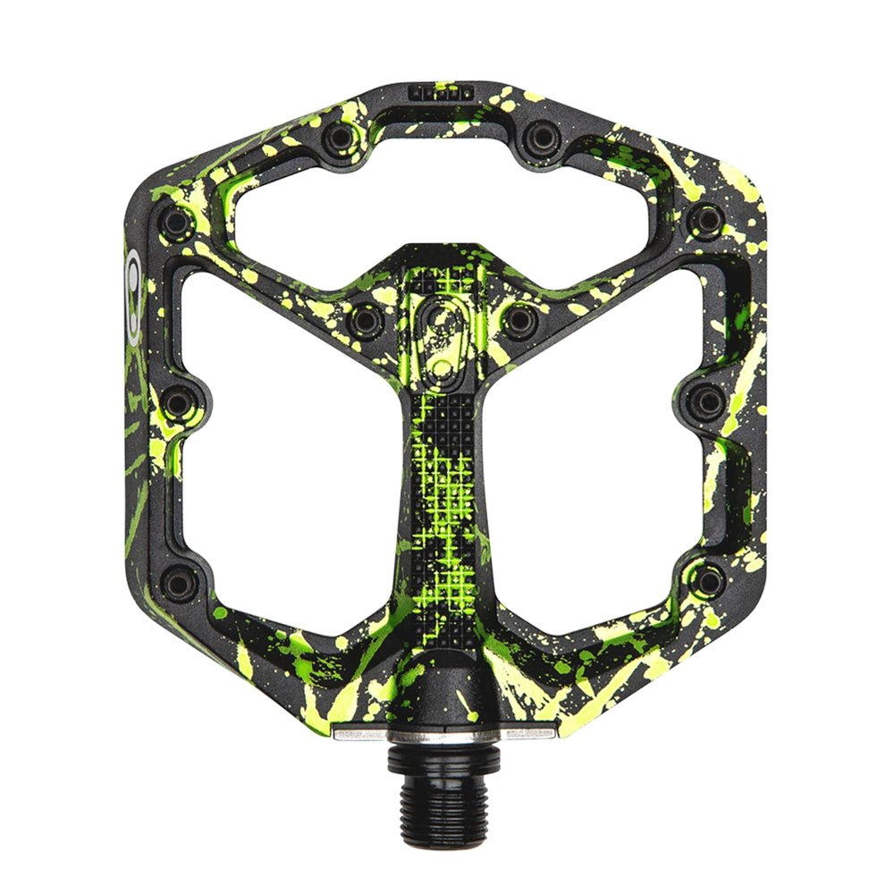Crankbrothers Stamp 7 Small Mountain Bike Pedals - Green Lime Collection - MTB Enduro DH BMX concave Platform - Flat Pair of Bicycle Mountain Bike Pedals (Adjustable pins Included)