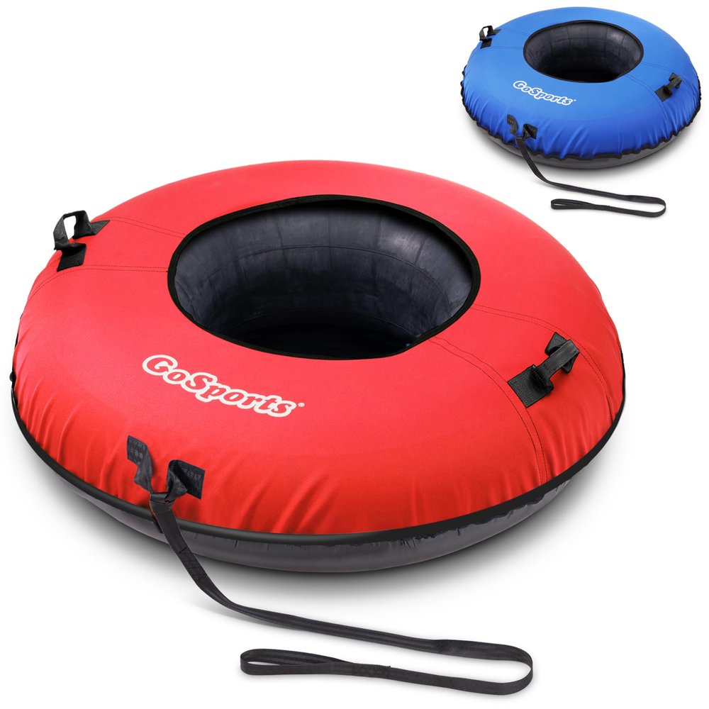 GoSports Hard Bottom Snow Tube with Premium Canvas Cover - 40 Inch Commercial Grade Sled - Red