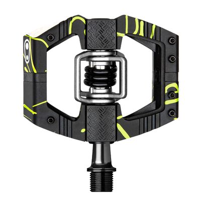 Crankbrothers Mallet E Mountain Bike Pedals - Lime Green Splatter Collection - MTB Enduro Optimized Platform - Clip-in System Pair of Bicycle Mountain Bike Pedals (Cleats Included)