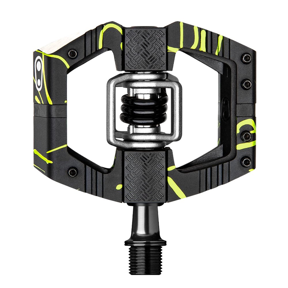 Crankbrothers Mallet E Mountain Bike Pedals - Lime Green Splatter Collection - MTB Enduro Optimized Platform - Clip-in System Pair of Bicycle Mountain Bike Pedals (Cleats Included)