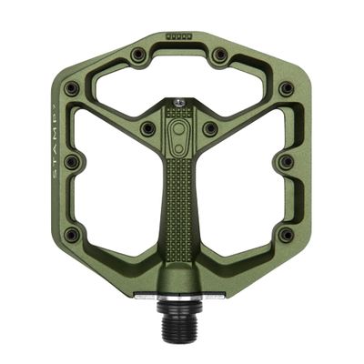 Crankbrothers Stamp 7 Small Mountain Bike Pedals - Dark Green Camo Collection - MTB Enduro DH BMX concave Platform - Flat Pair of Bicycle Mountain Bike Pedals (Adjustable pins Included)