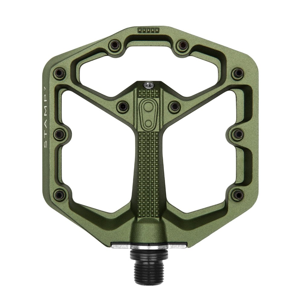 Crankbrothers Stamp 7 Small Mountain Bike Pedals - Dark Green Camo Collection - MTB Enduro DH BMX concave Platform - Flat Pair of Bicycle Mountain Bike Pedals (Adjustable pins Included)