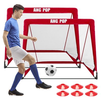 Portable Pop Up Soccer Goal for Kids Trainning and Family Game Foldable Soccer Net for Backyard with Carrying Case (4FT, Red)