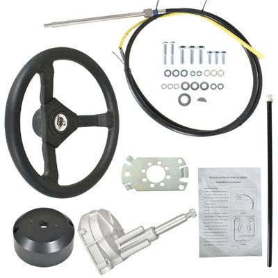 WFLNHB 13FT Boat Rotary Steering System Outboard Kit SS13714 Marine with 12.4 Inch Wheel