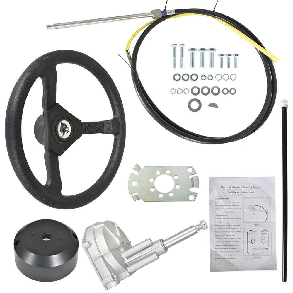 WFLNHB 13FT Boat Rotary Steering System Outboard Kit SS13714 Marine with 12.4 Inch Wheel