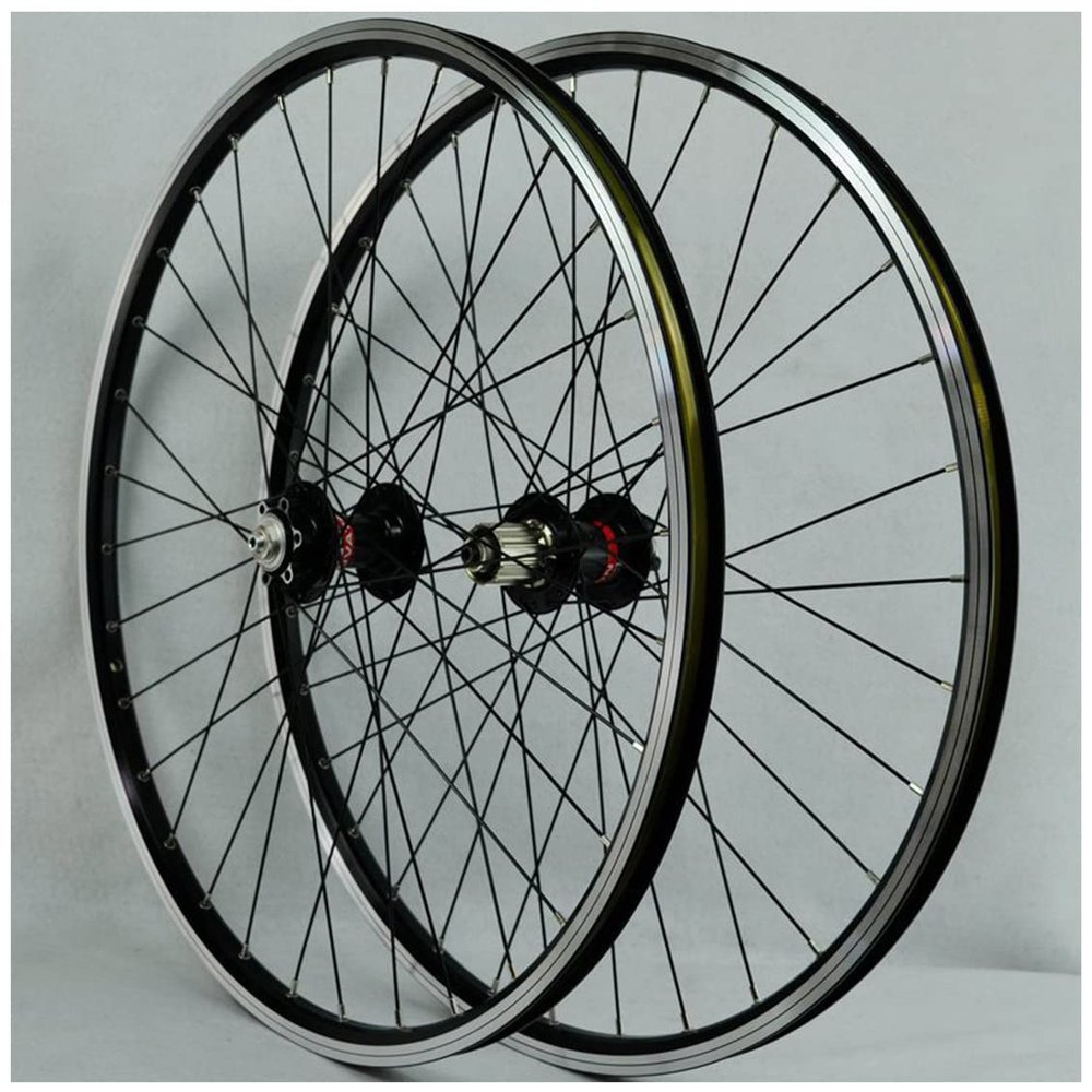 SHKJ MTB Wheelset 26 Inch Mountain Bike Disc/V Brake MTB Bicycle Double Wall Rims Quick Release 32H for 7-12 Speed Cassette (Color : Black, Size : 26 inch)