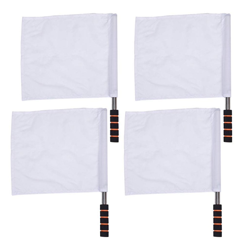 4pcs Sports Referee Flags Linesman Flags Stainless Steel Pole Hand Sports for Soccer Volleyball Match (White)