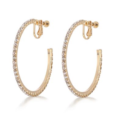 LAXPICOL Fashion Sparkly Austrian Circle Hoop Earrings Clip On Earrings For Women No Piercing Earrrings Golden Tone 1.96"*1.96"