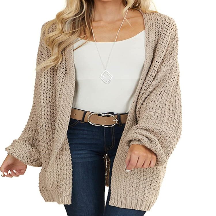Maroway Cardigan for Women Long Sleeve Open Front Sweater Khaki