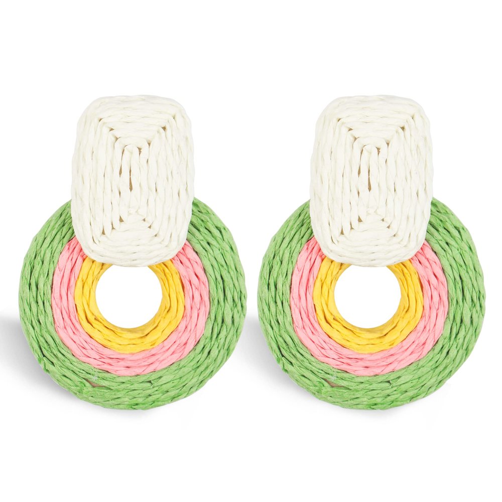 Dodocatie Dangle Rattan Earrings Jewelry for Women, Boho Statement Handmade Unique Summer Tropical Straw Wicker Loop Circle Earrings Fashion Trendy Bohemian Beach Accessories Aretes Para Mujer