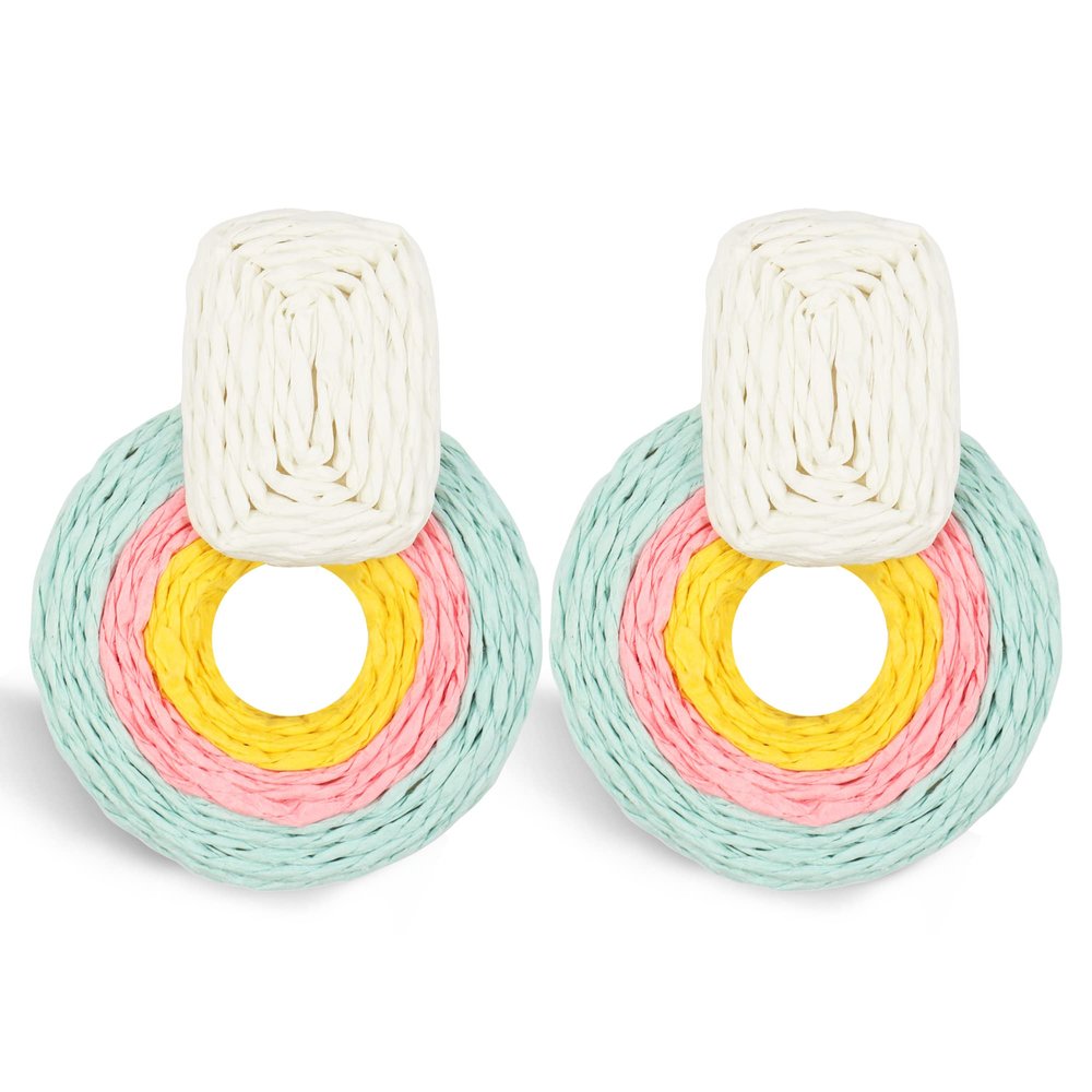 Dodocatie Dangle Rattan Earrings Jewelry for Women, Boho Statement Handmade Unique Summer Tropical Straw Wicker Loop Circle Earrings Fashion Trendy Bohemian Beach Accessories Aretes Para Mujer
