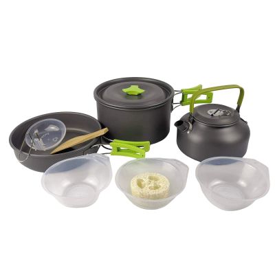 SAXTZDS Outdoor 2-3 Person Camping Teapot Set Pot with Cutlery Portable Cookware Set