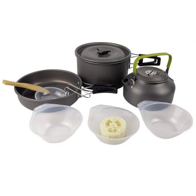 SAXTZDS Outdoor 2-3 Person Camping Teapot Set Pot with Cutlery Portable Cookware Set