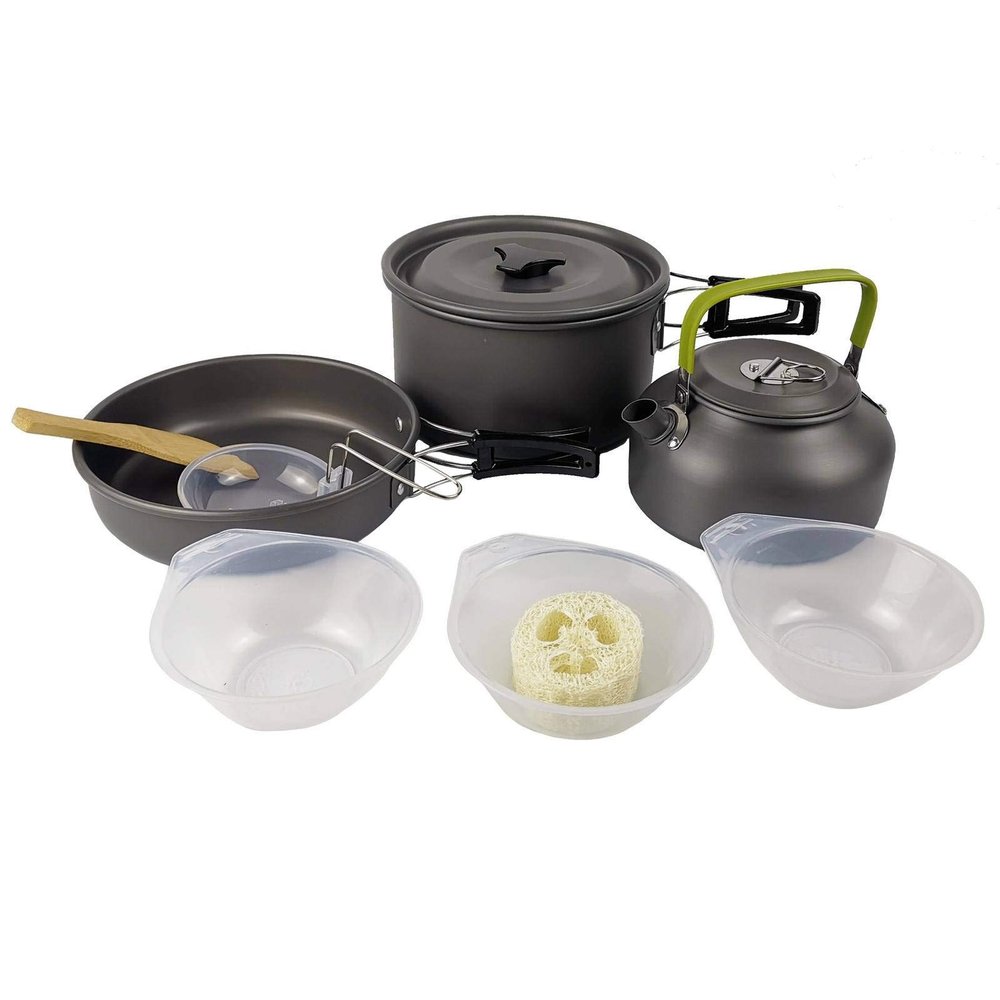 SAXTZDS Outdoor 2-3 Person Camping Teapot Set Pot with Cutlery Portable Cookware Set