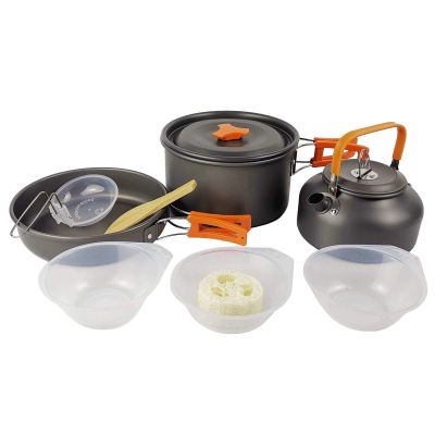 SAXTZDS Outdoor 2-3 Person Camping Teapot Set Pot with Cutlery Portable Cookware Set