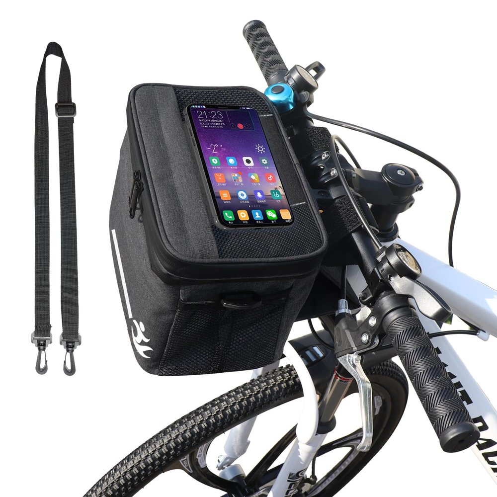 MKYRLX Bike Handlebar Bag with Touch Screen Phone Holder, Bike Bottle Holder Insulated Bag with Mesh Pockets, Bicycle Basket Bicycle Accessories for Riding, Picnic, Camping, Hiking Travel