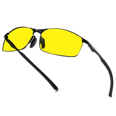 laureles Vintage Mens Night Vision Sports Sunglasses Reader Metal Frame Driving Bifocal Reading Glasses Goggles (Black/Yellow, 1.25, multiplier_x)