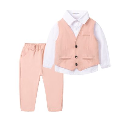 Mud Kingdom Toddler Boys Suits for Weddings White Shirts, Vest and Pants Clothes Sets Pink 4T