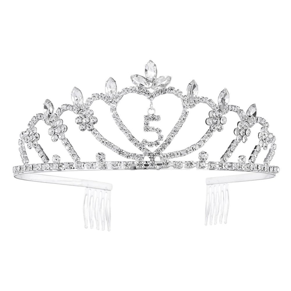 Lurrose 5th Birthday Crown: 5th Birthday Tiara for Girls - 5 Year Old Tiara