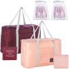 2PCS Travel Duffle Bag Tote Carry on Bag Nylon Lightweight Foldable Travel Bag Water Resistant Sports Gym Duffle Weekender Overnight Bag (Pink+Red+2Pe bag) view 1