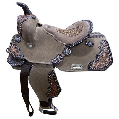Double T 13" Rough Out Barrel Style Saddle with Cheetah Printed Inlay