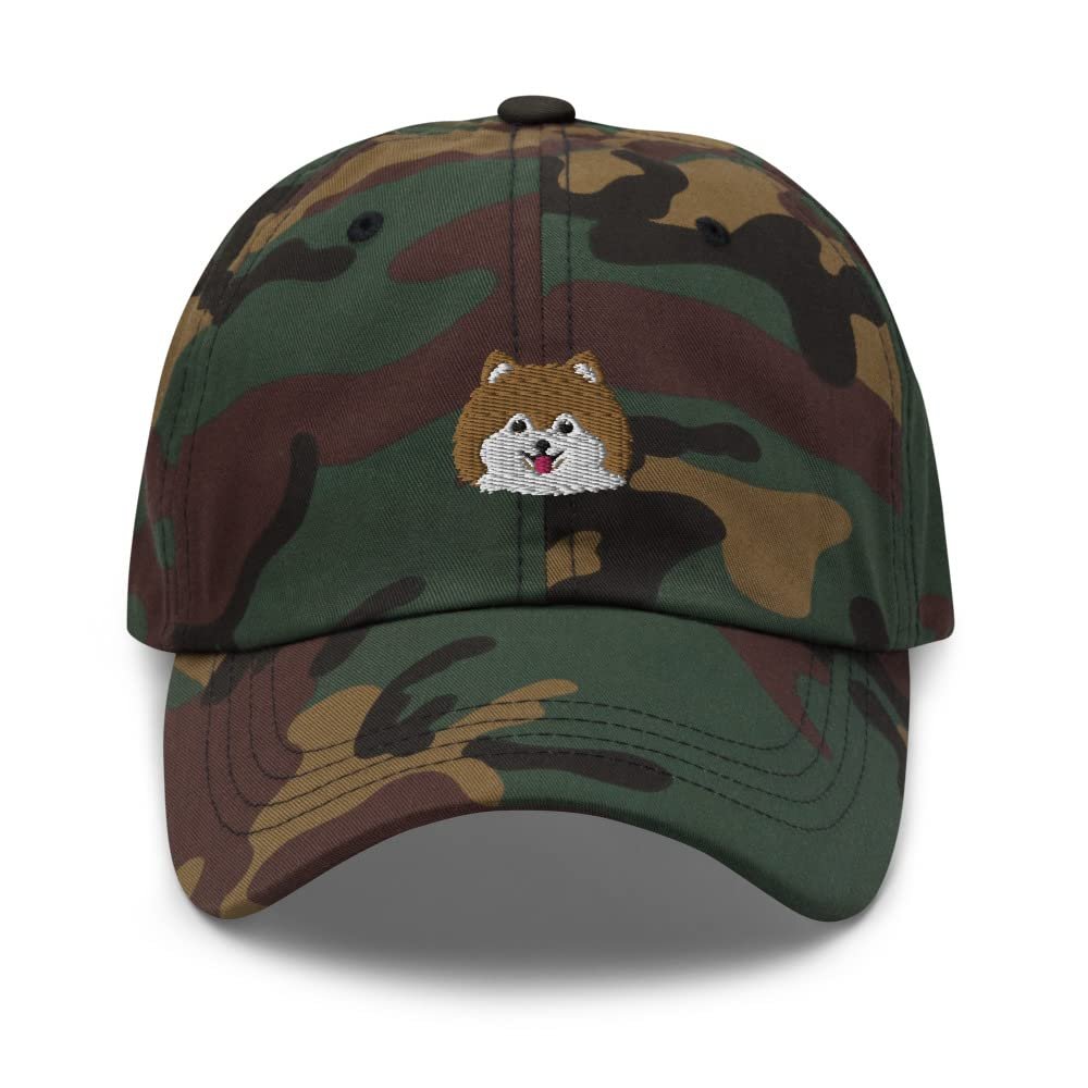 Pomeranian hat Embroidered, Pomeranian Baseball Cap, Pomeranian dad hat, for Men and Women, Pomeranian Gift. Green Camo