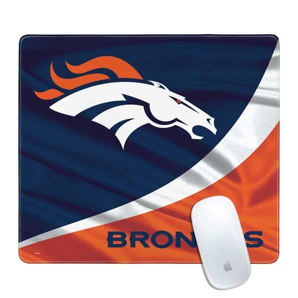 Skinit Small Gaming Mouse Pad - Officially Licensed Denver Broncos Design with Stitched Edges, Waterproof, Non-Slip Rubber Base, Desk Mat for Keyboard & Mouse, 12.6" x 11" inches