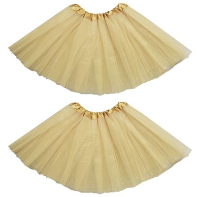 Kids Tutu Skirts 3 Layered Tulle, Fit Most 2-8 yrs Little Girls for Dance Party Costume (#15 Gold, 2)