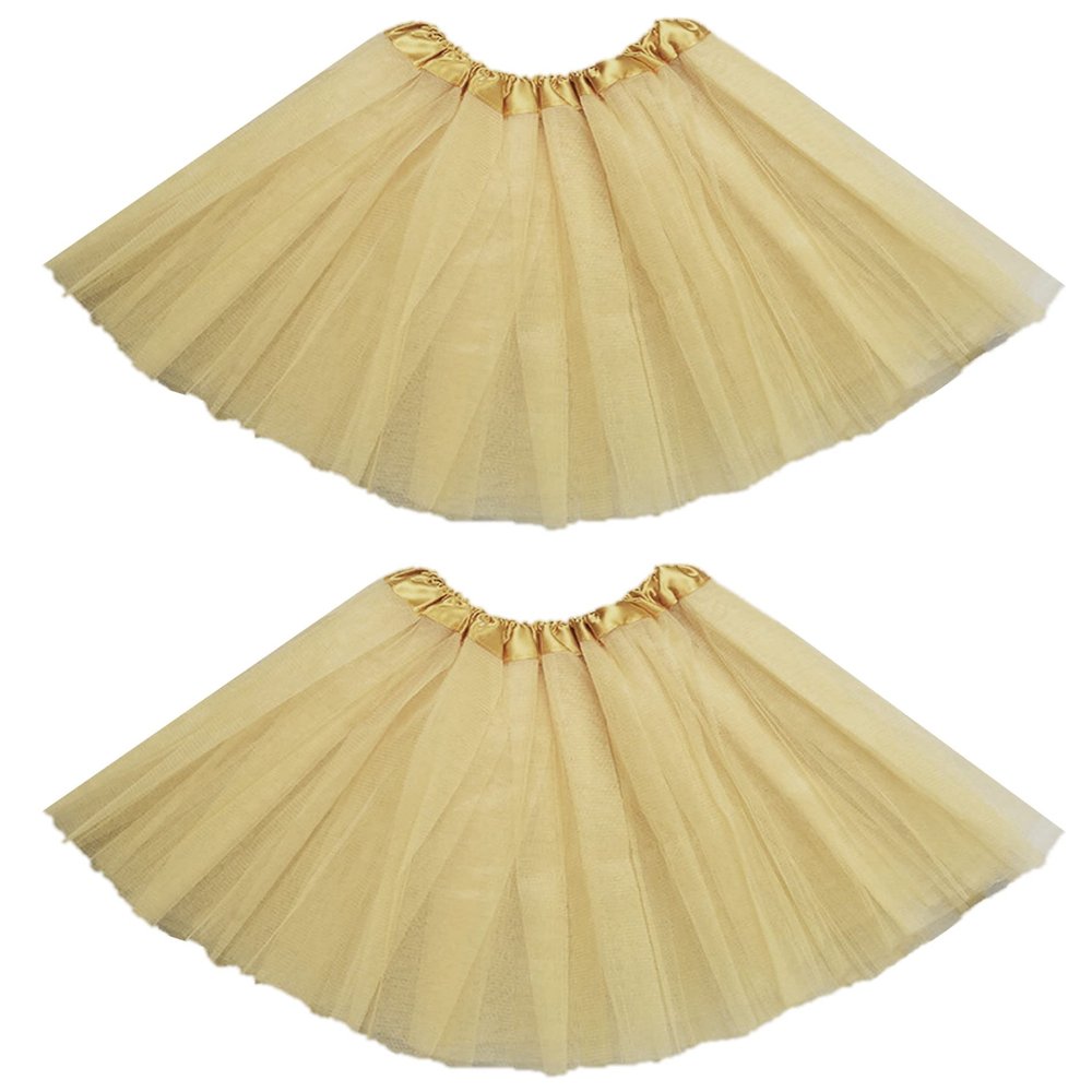 Kids Tutu Skirts 3 Layered Tulle, Fit Most 2-8 yrs Little Girls for Dance Party Costume (#15 Gold, 2)