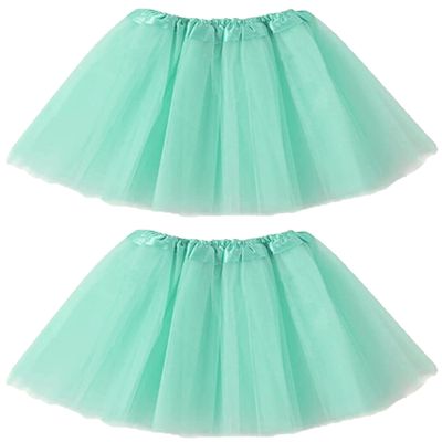 Kids Tutu Skirts 3 Layered Tulle, Fit Most 2-8 yrs Little Girls for Dance Party Costume (#19 Light Teal, 2)