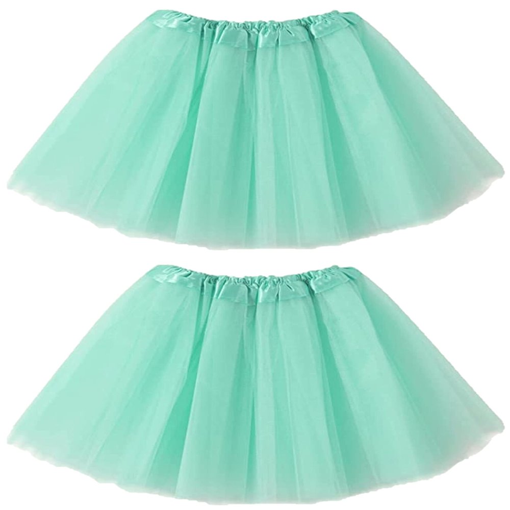 Kids Tutu Skirts 3 Layered Tulle, Fit Most 2-8 yrs Little Girls for Dance Party Costume (#19 Light Teal, 2)