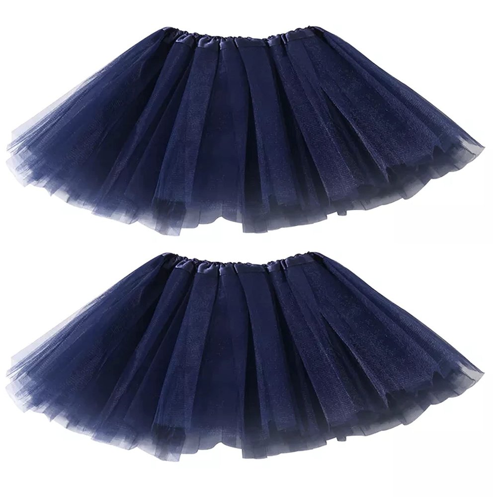 Kids Tutu Skirts 3 Layered Tulle, Fit Most 2-8 yrs Little Girls for Dance Party Costume (#16 Navy Blue, 2)