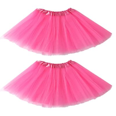 Kids Tutu Skirts 3 Layered Tulle, Fit Most 2-8 yrs Little Girls for Dance Party Costume (#08 Pink, 2)