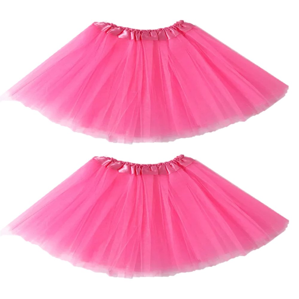 Kids Tutu Skirts 3 Layered Tulle, Fit Most 2-8 yrs Little Girls for Dance Party Costume (#08 Pink, 2)