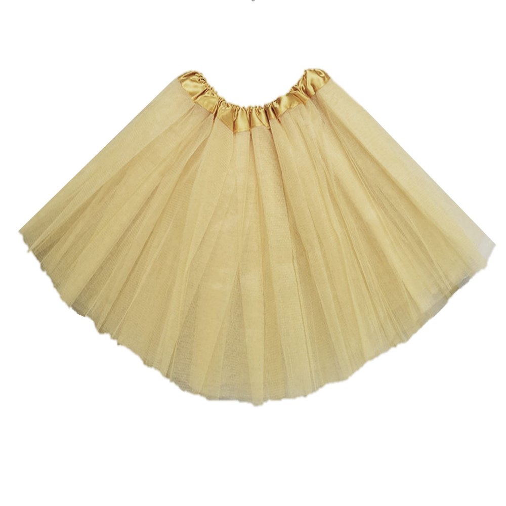 Kids Tutu Skirts 3 Layered Tulle, Fit Most 2-8 yrs Little Girls for Dance Party Costume (#15 Gold, 1)