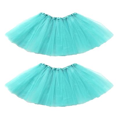 Kids Tutu Skirts 3 Layered Tulle, Fit Most 2-8 yrs Little Girls for Dance Party Costume (#25 Aqua Blue, 2)