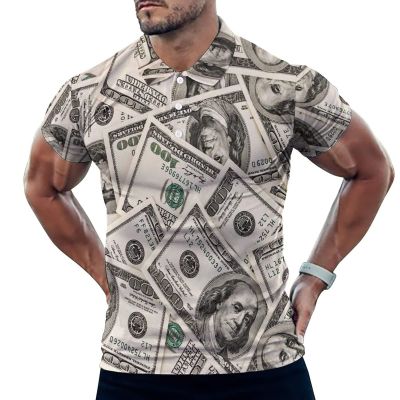 BAIKUTOUAN Money American Hundred Dollar Bills Men's Polo-Shirts Short Sleeve Golf Tees Outdoor Sport Tennis Tops XL