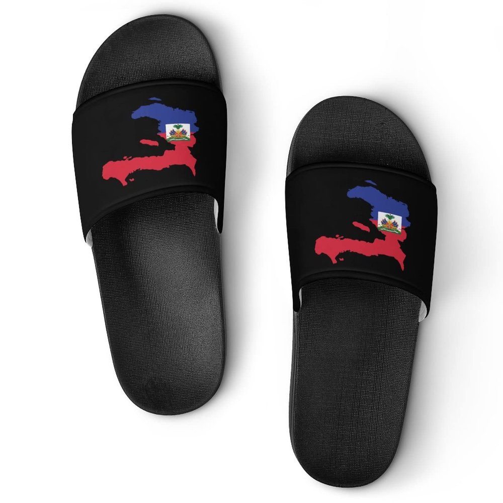 WEEDKEYCAT Haitian Flag Map Home Slippers Non-Slip Shower Sandals Quick Drying Beach Bathroom Shoes 43265mm