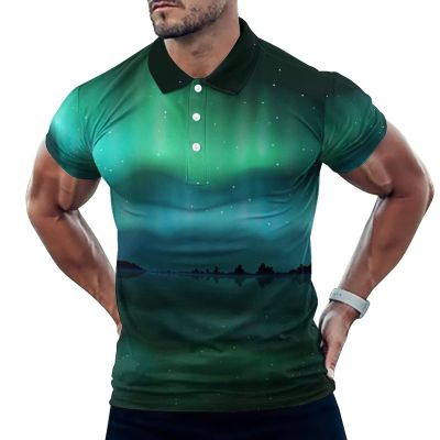BAIKUTOUAN Northern Lights Aurora Borealis Men's Polo-Shirts Short Sleeve Golf Tees Outdoor Sport Tennis Tops S