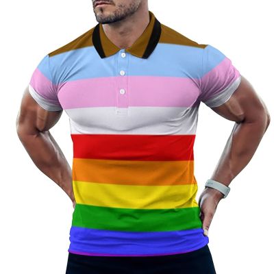 BAIKUTOUAN LGBT Rainbow Transgender Pride Flag Men's T Shirt Short Sleeve Casual Polo-Shirt Tee Shirts Top M