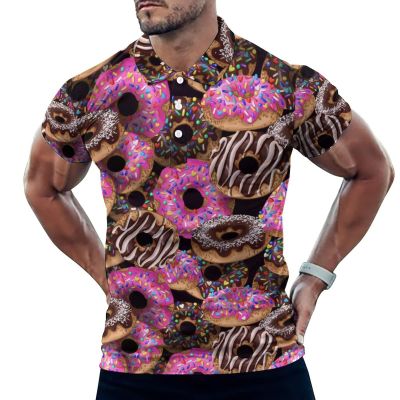 BAIKUTOUAN Yummy Donuts Men's Polo-Shirts Short Sleeve Golf Tees Outdoor Sport Tennis Tops S