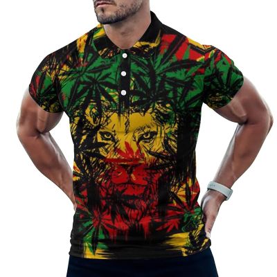 BAIKUTOUAN Jamaica Rasta Lion Men's T Shirt Short Sleeve Casual Polo-Shirt Tee Shirts Top XL